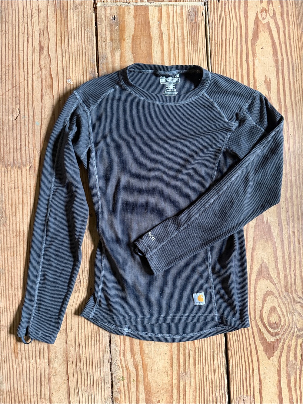 Carhartt Men's Black Waffle Thermal Long Sleeve Shirt force thumb loops small